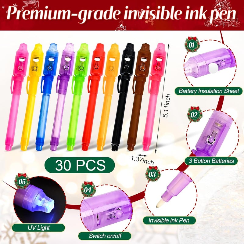EODVICS Invisible Ink Pens with UV Light for Kids, 30Pcs Magic Spy Pen for Secret Message, Birthday Party, New Year Eve Party, Halloween, Valentine's Day, and Kids Christmas Goodies Bags Toy - Image 3